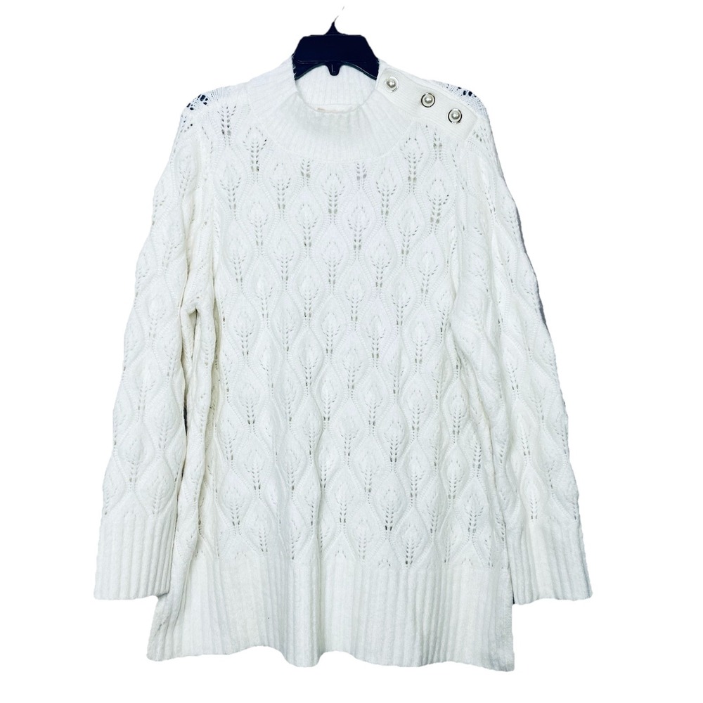 Soft Surroundings Women's 1X Ensley Button Detail Cutout Knit Tunic Sweater Soft